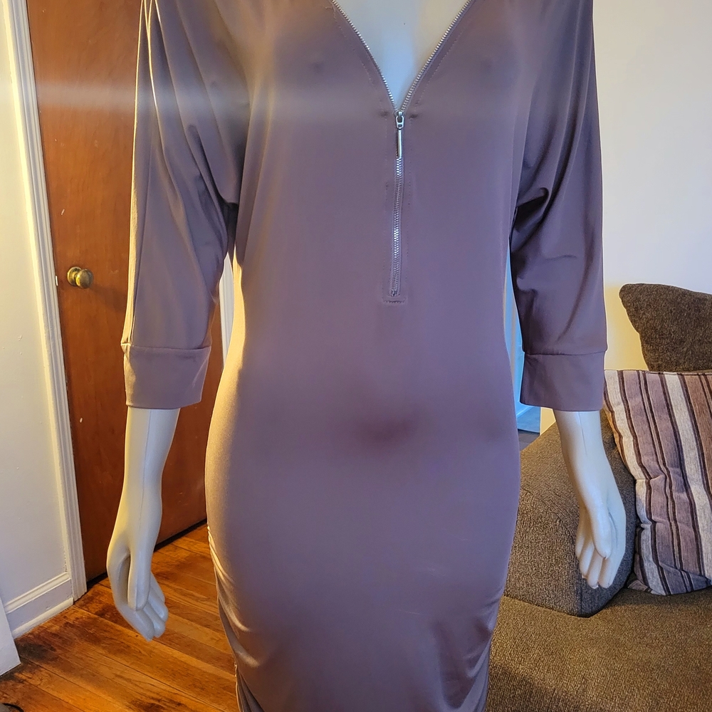 Elegant Mauve Zip-Front Dress